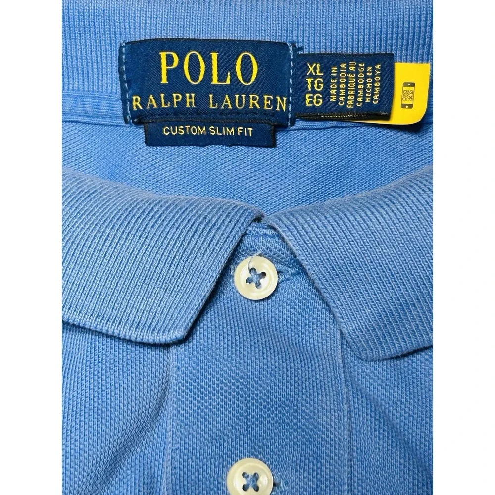 Polo Ralph Lauren Men's Custom Slim Fit Blue Polo Shirt Men's XL/TG 100% Cotton